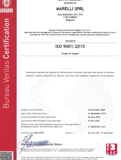 Marelli - certificate ISO9001 2024-2027 BE014079